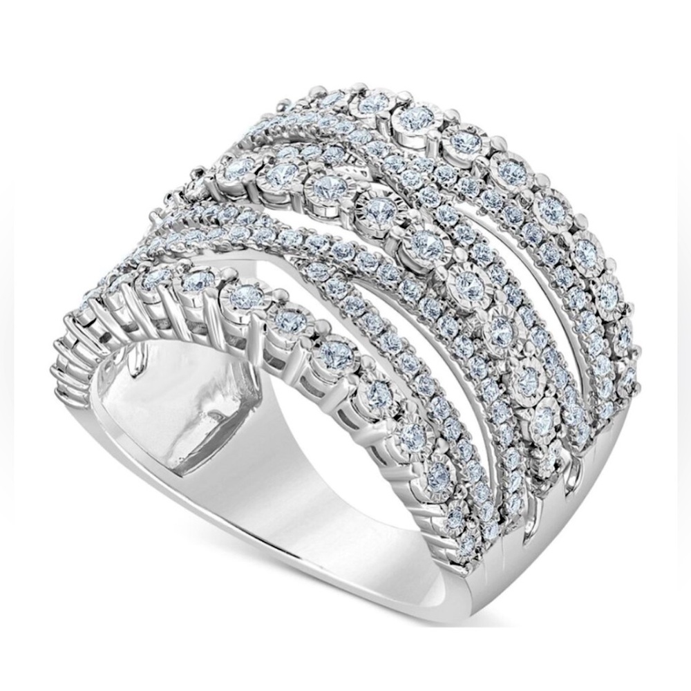 Gorgeous diamond multi-row cross over ring (1 ct. t.w.) in sterling silver